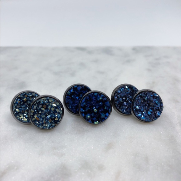 Metalic Blue Druzy Stone Studs - Picture 3 of 3